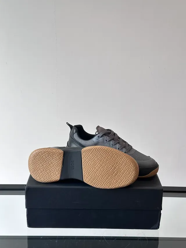 Gray Beige Layered Knit And Synthetic Upper Zigzag Lace Guard Sneakers 3