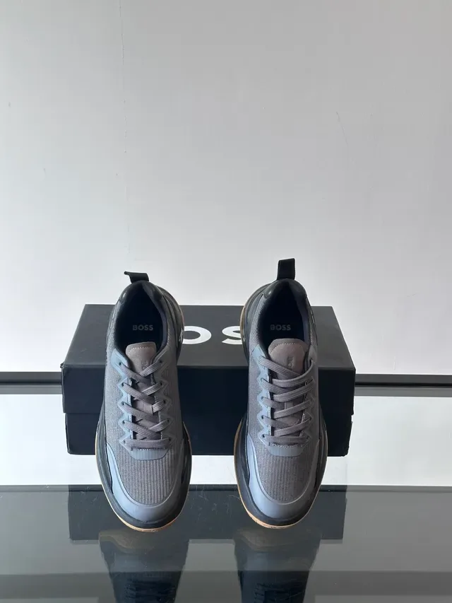 Gray Beige Layered Knit And Synthetic Upper Zigzag Lace Guard Sneakers 5