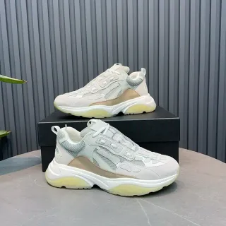 رمادي بيج oversized sole شبكة و بانلينج اصطناعي chunky sneakers