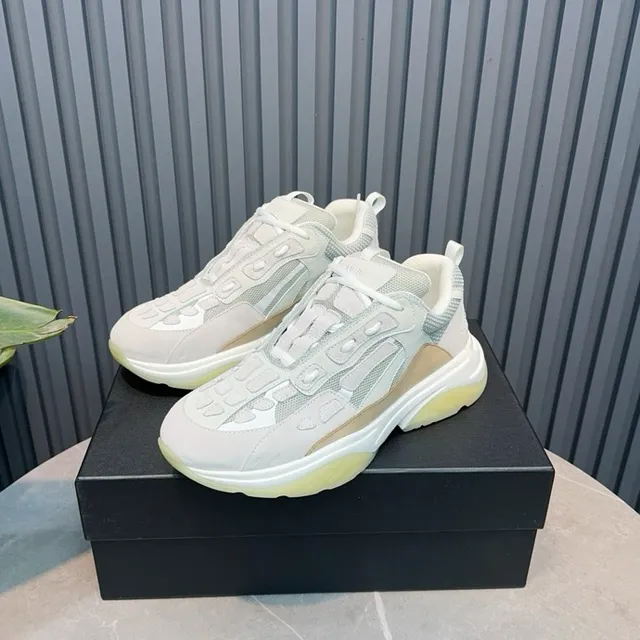 Gray Beige Oversized Sole Mesh And Synthetic Paneling Chunky Sneakers 2