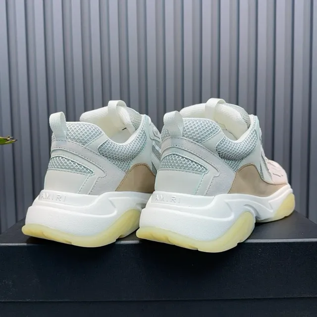 Gray Beige Oversized Sole Mesh And Synthetic Paneling Chunky Sneakers 3