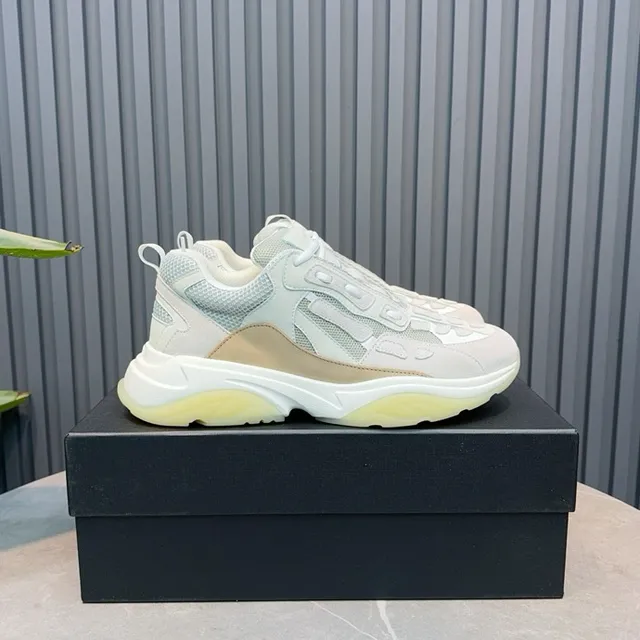 Gray Beige Oversized Sole Mesh And Synthetic Paneling Chunky Sneakers 4