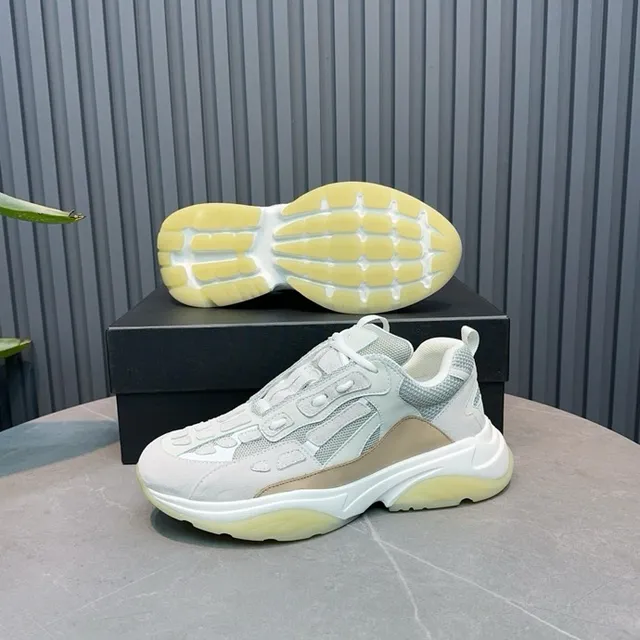 Gray Beige Oversized Sole Mesh And Synthetic Paneling Chunky Sneakers 5