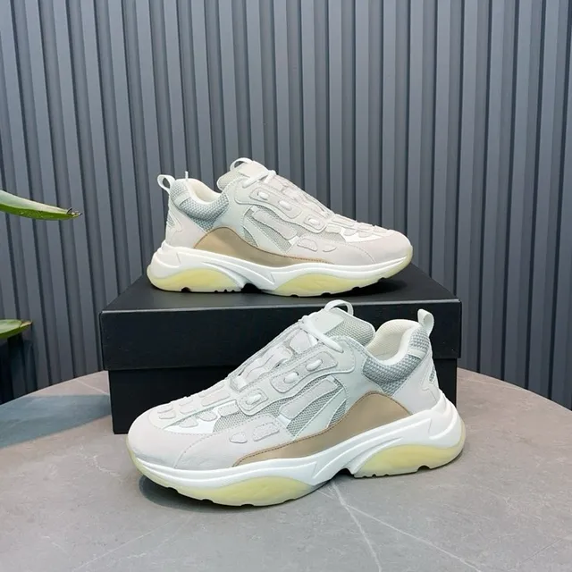 Gray Beige Oversized Sole Mesh And Synthetic Paneling Chunky Sneakers 6