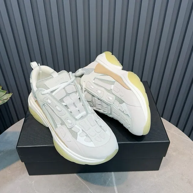 Gray Beige Oversized Sole Mesh And Synthetic Paneling Chunky Sneakers 8