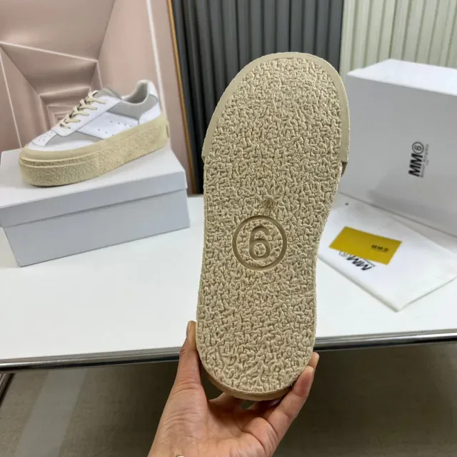 Gray Beige Platform Sole Textured Rubber Midsole Sneakers 2
