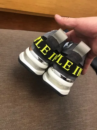 Gray Black and Neon Yellow Skull-Graphic Chunky Sneakers 6