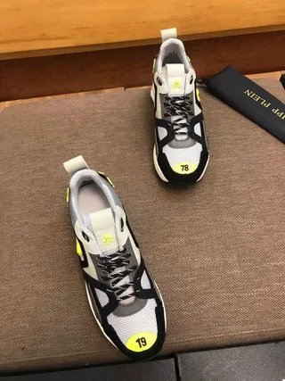 Gray Black and Neon Yellow Skull-Graphic Chunky Sneakers 8