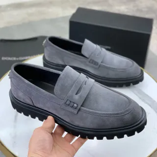 灰黑麂皮鞋面便士带乐福鞋
