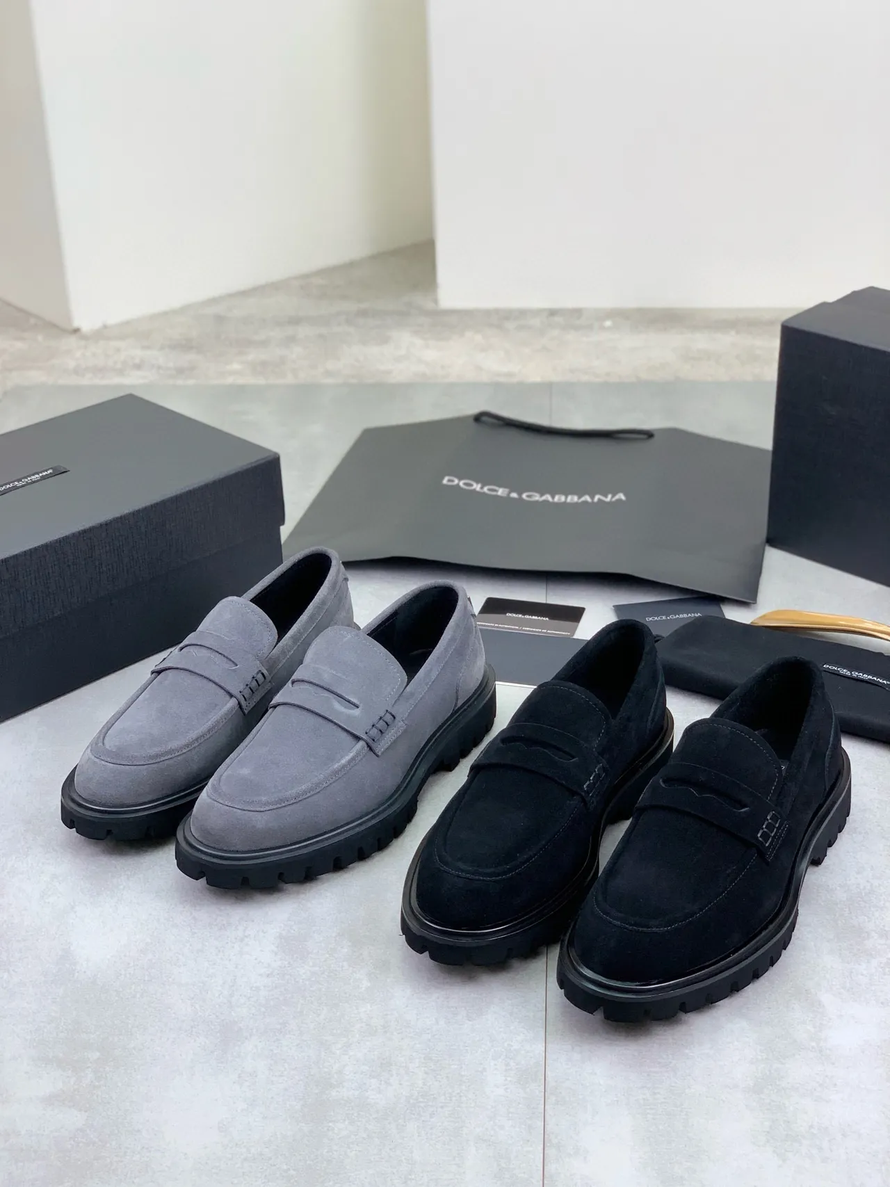 Gray Black Suede Upper Penny Strap Loafer 2