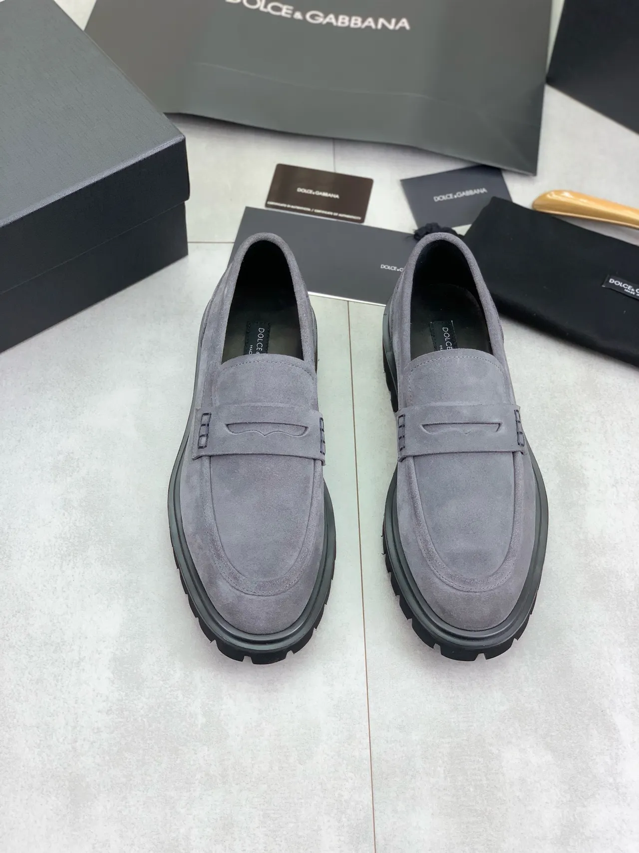 Gray Black Suede Upper Penny Strap Loafer 5