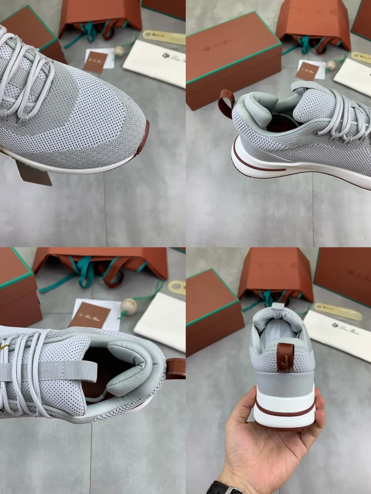 Gray Brown Knit Mesh Upper Sculpted White Midsole Sneakers 2
