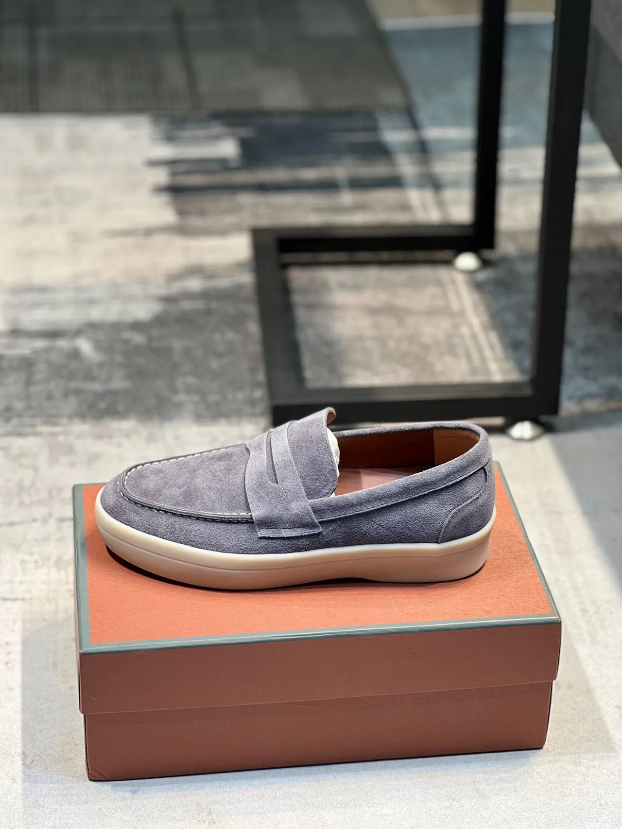 Gray Suede Penny Loafer Slip-On Loafers 8