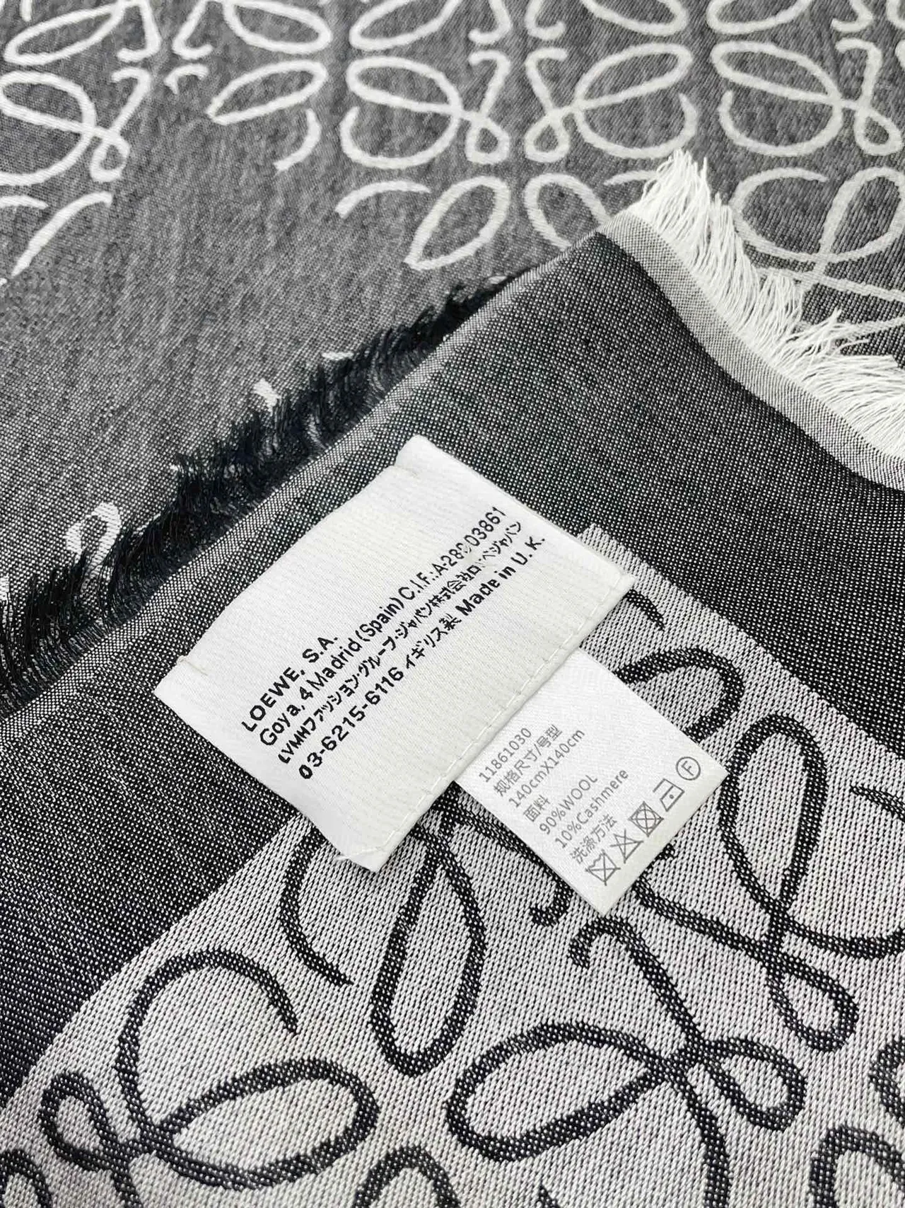 Gray White Monogram-Printed Fringed Edges Scarve 9