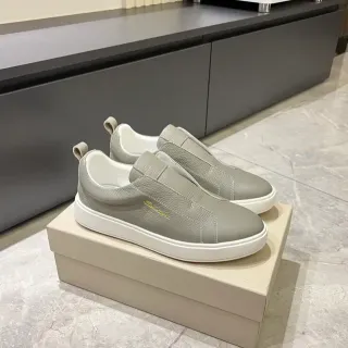 Gray White Slip-On Pebbled Leather Upper Lifestyle Sneakers