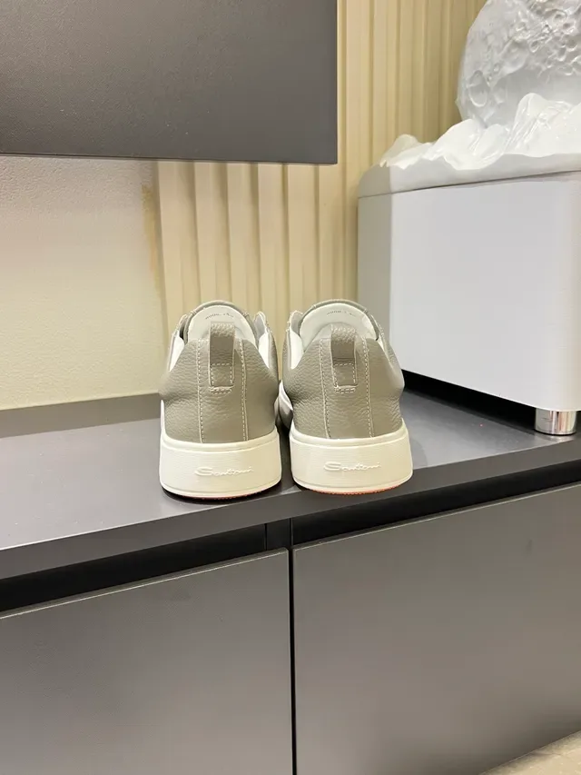 Gray White Slip-On Pebbled Leather Upper Lifestyle Sneakers 2