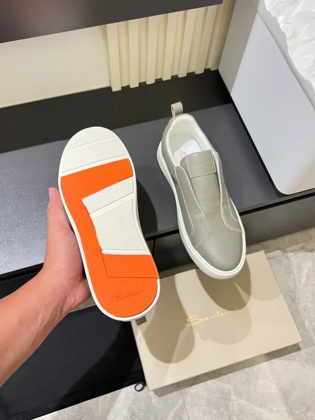 Gray White Slip-On Pebbled Leather Upper Lifestyle Sneakers 3