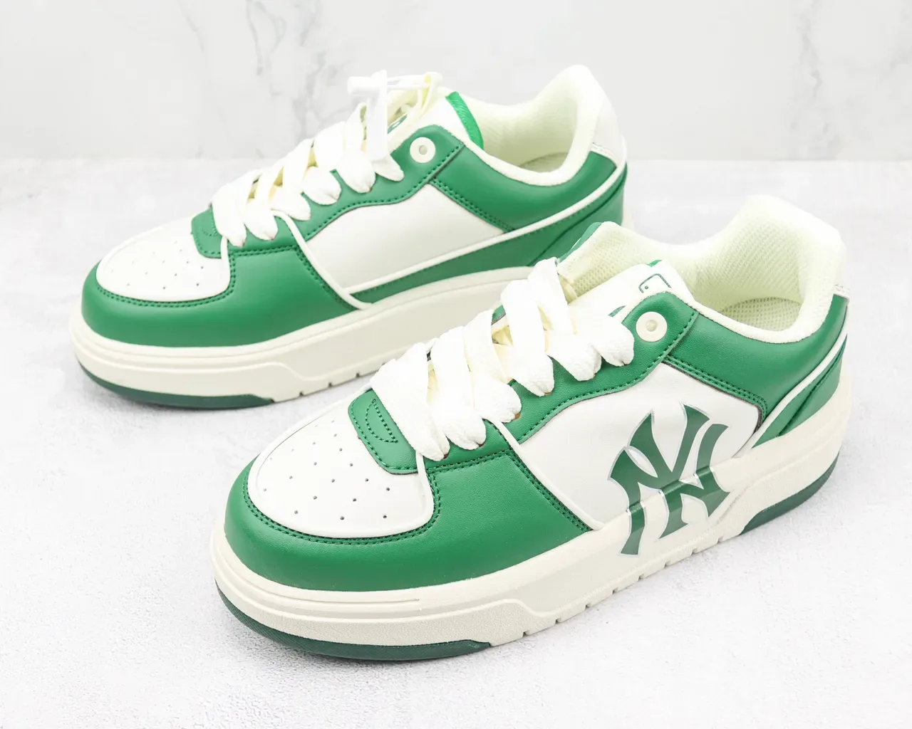 Green and White NY Logo Platform Sneaker 4