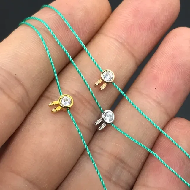 Green Gold Bunny-Ear Charm Faceted Crystal Center Necklace 3