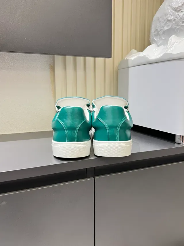 Green White Leather Upper Flat Cupsole Sneakers 2