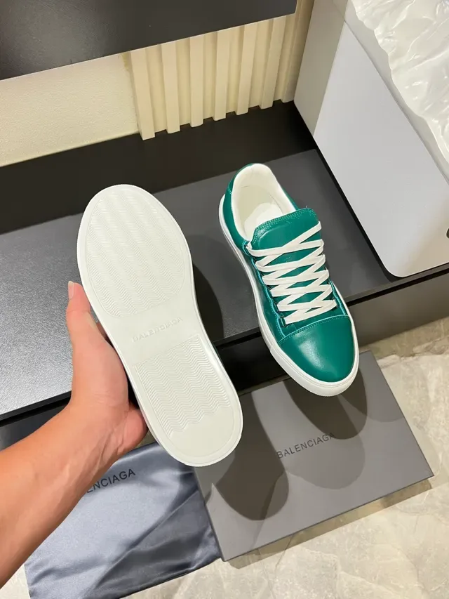Green White Leather Upper Flat Cupsole Sneakers 3