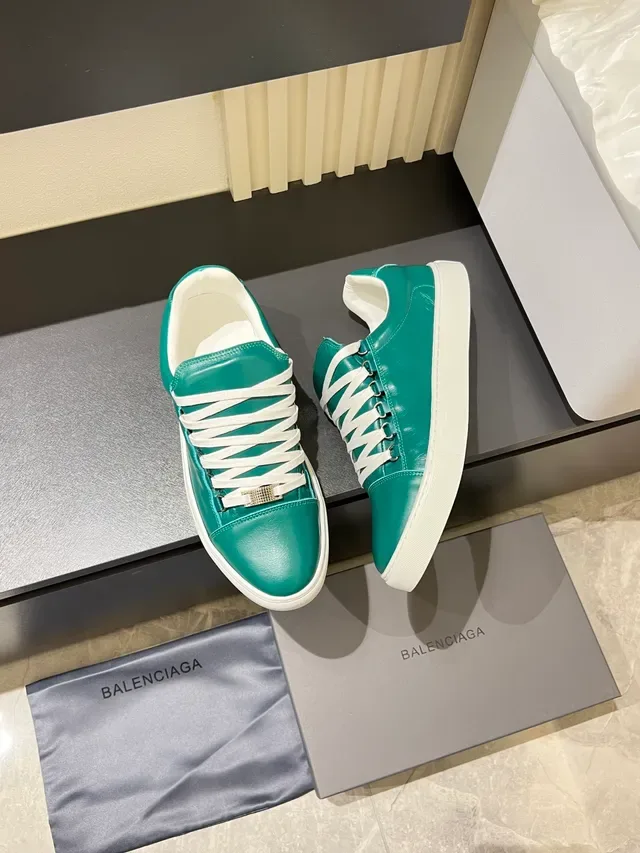 Green White Leather Upper Flat Cupsole Sneakers 4