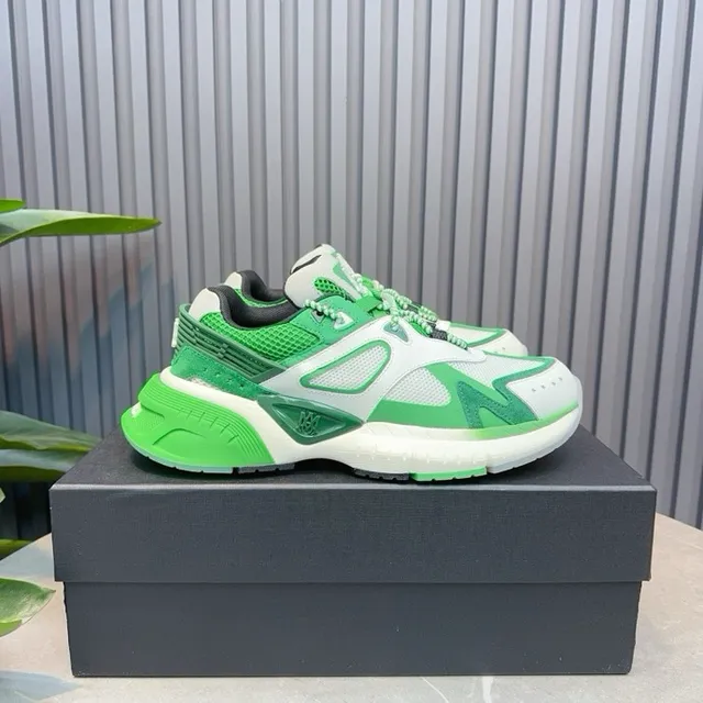 Green White Sculpted Sole Layered Synthetic Overlays Chunky Sneakers 3