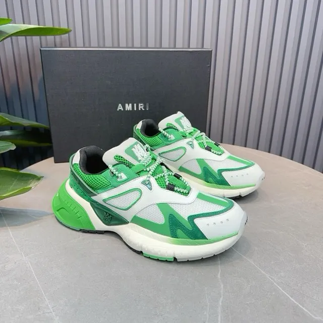 Green White Sculpted Sole Layered Synthetic Overlays Chunky Sneakers 5