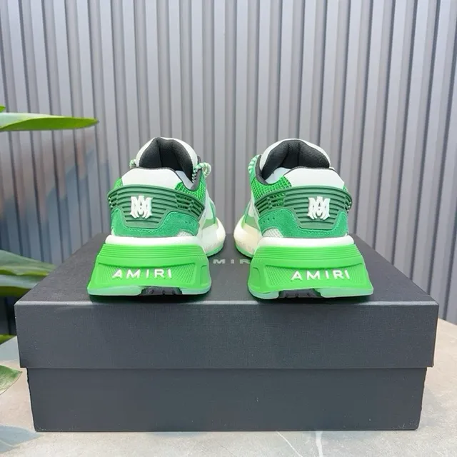 Green White Sculpted Sole Layered Synthetic Overlays Chunky Sneakers 6