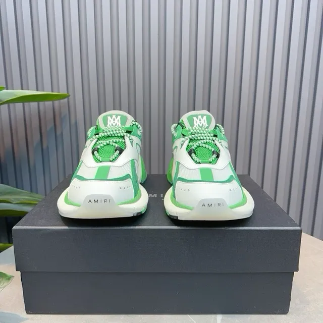 Green White Sculpted Sole Layered Synthetic Overlays Chunky Sneakers 7