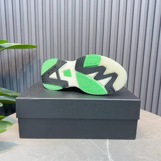 Green White Sculpted Sole Layered Synthetic Overlays Chunky Sneakers 8