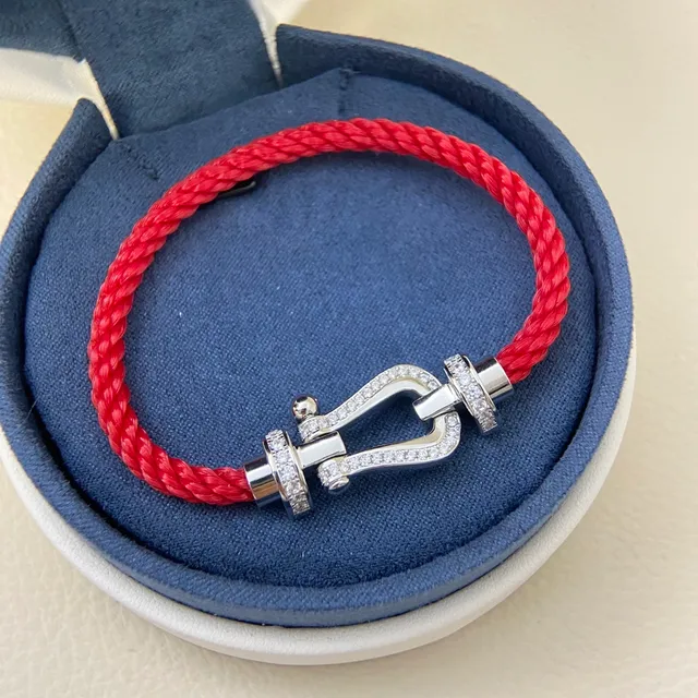 Harp-Clasp Pavé Stone Red Braided Cord Bracelets 4