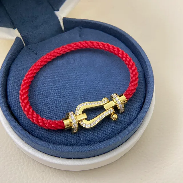 Harp-Clasp Pavé Stone Red Braided Cord Bracelets 5