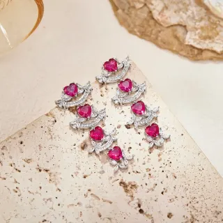 Heart-Shaped Ruby and Pavé Diamond Earrings