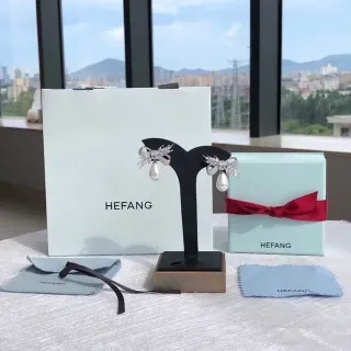HEFANG Bow-and-Leaf Crystal Pearl Drop Earrings