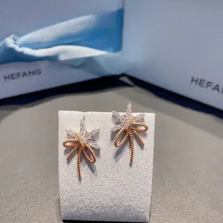 HEFANG Bow and Star Crystal Rose Gold Stud Earrings