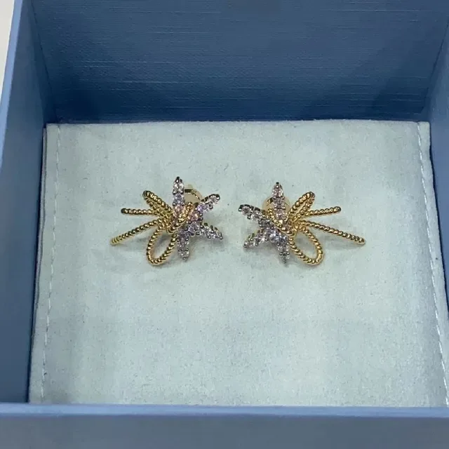 HEFANG Bow and Star Crystal Rose Gold Stud Earrings 3