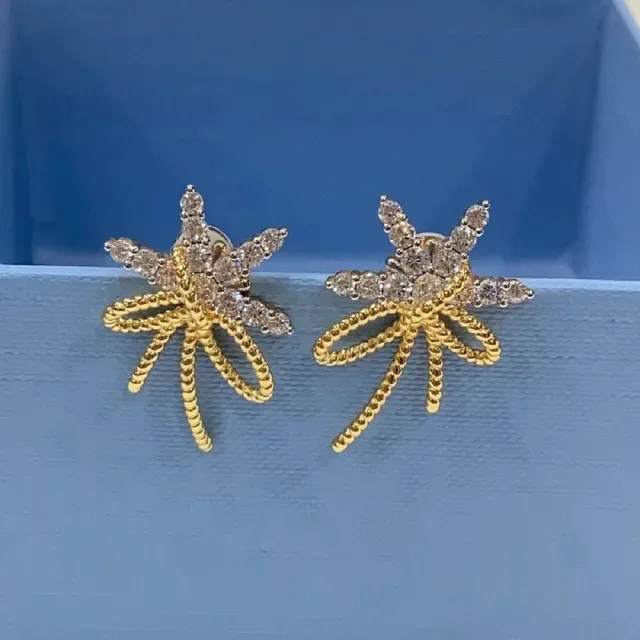 HEFANG Bow and Star Crystal Rose Gold Stud Earrings 4
