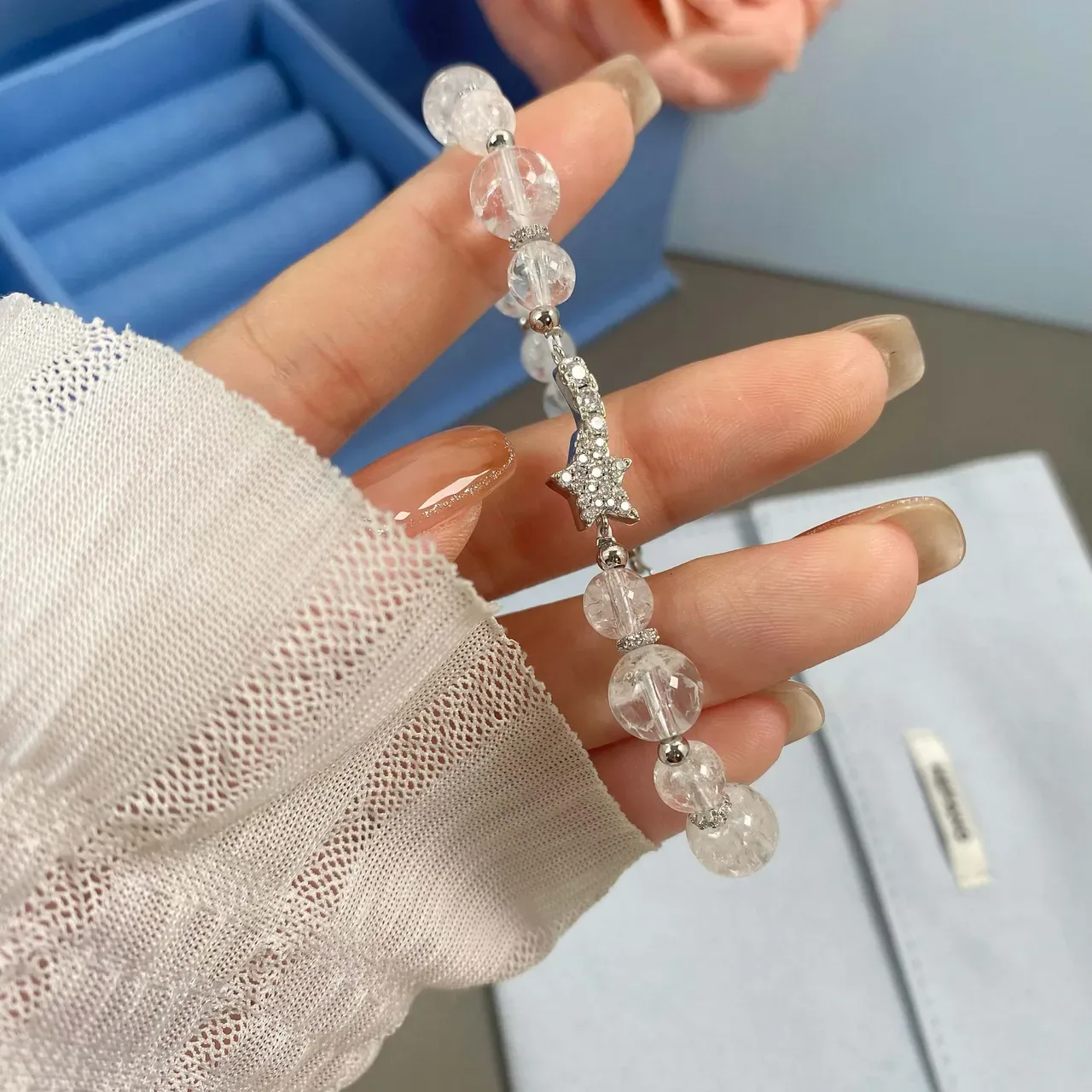 HEFANG Clear Beaded Star Charm Bracelet 4