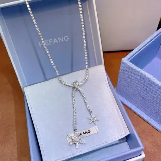 HEFANG قلادة سلسلة كريستال باڤيه نجم مزدوج