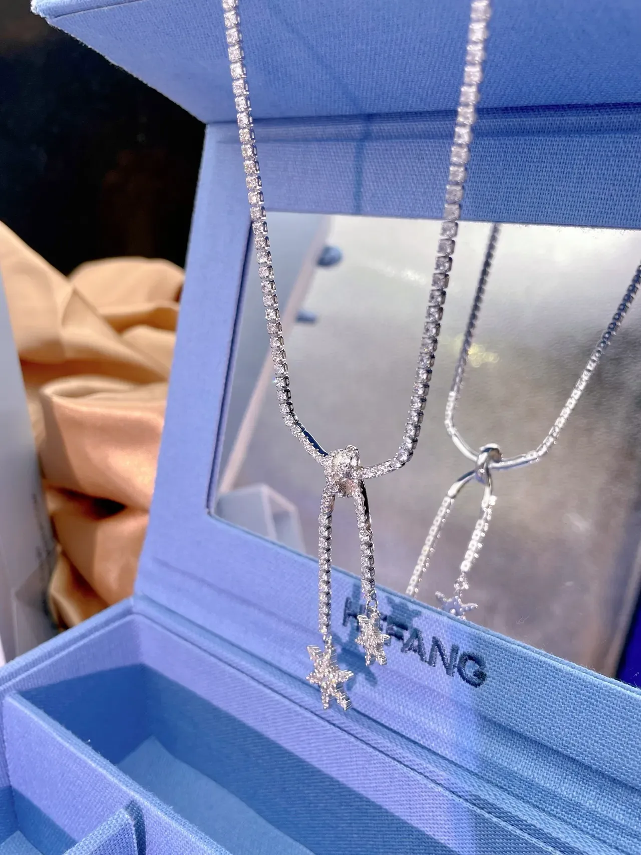 HEFANG Pavé Crystal Chain Dual Star Pendant Necklace 4