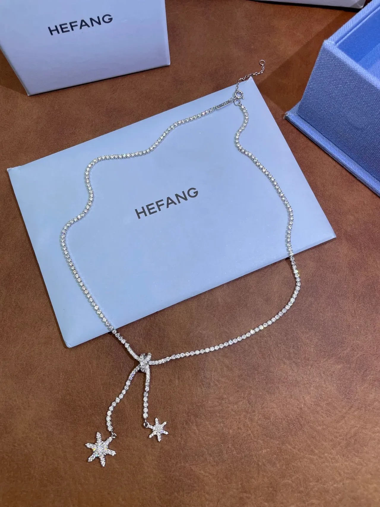HEFANG Pavé Crystal Chain Dual Star Pendant Necklace 6