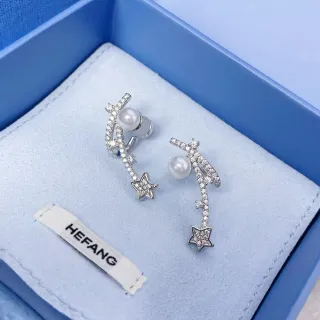 HEFANG Pearl and Crystal Star Ear Cuffs Earrings