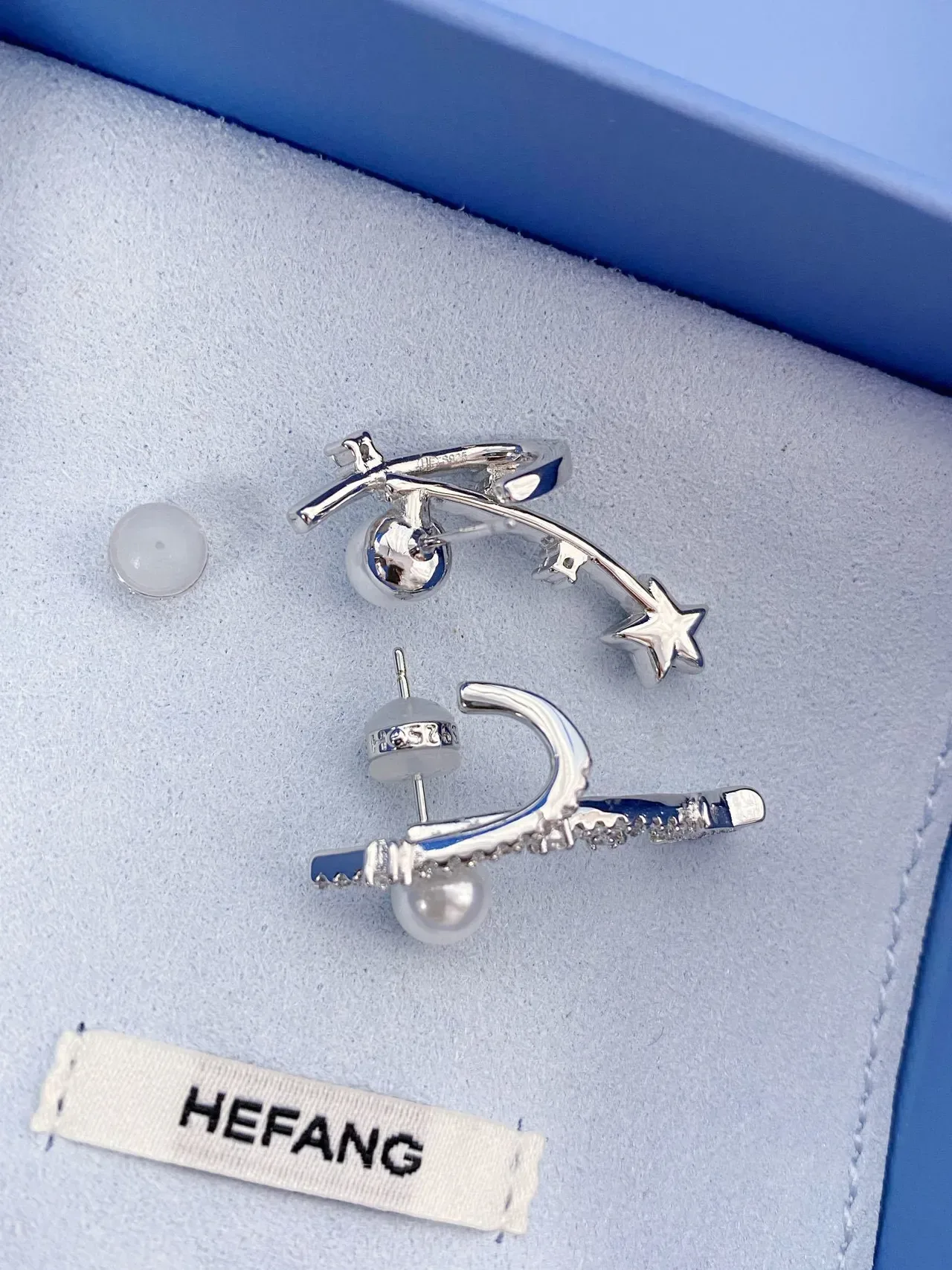 HEFANG Pearl and Crystal Star Ear Cuffs Earrings 7