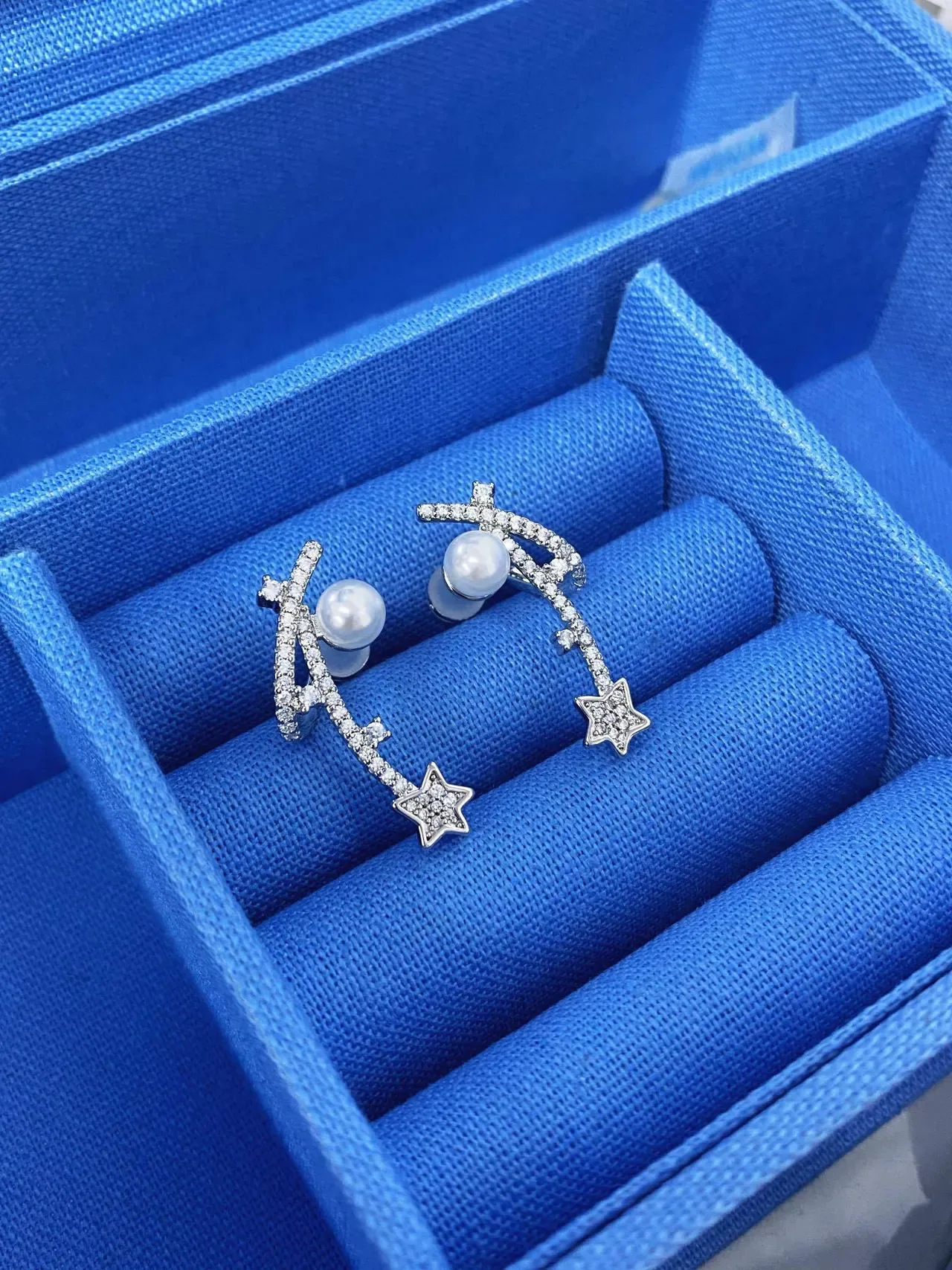 HEFANG Pearl and Crystal Star Ear Cuffs Earrings 9