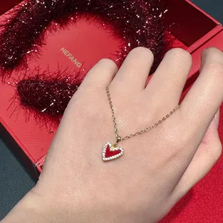 HEFANG 红金心形珐琅中心吊坠项链