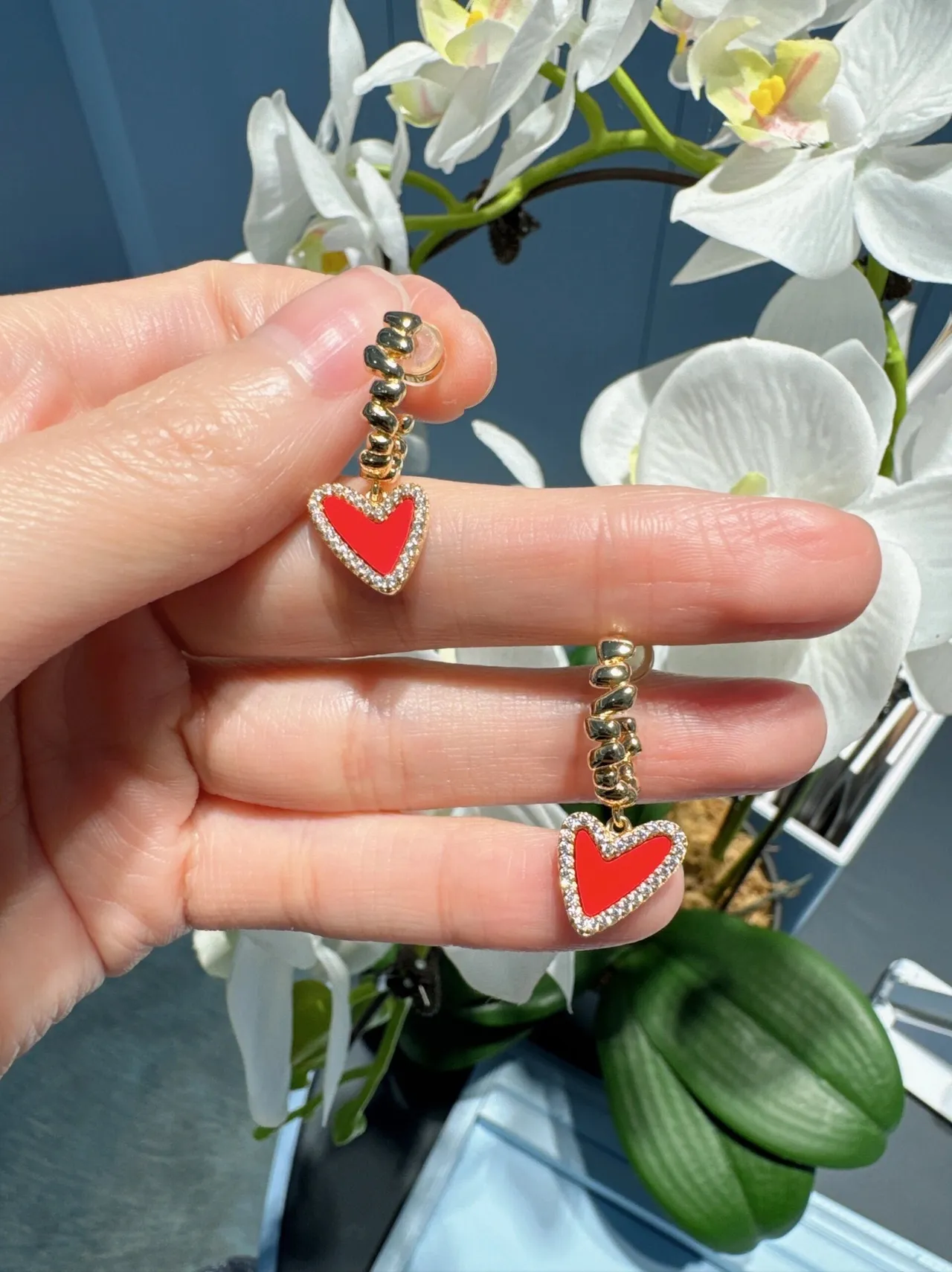HEFANG Red Gold Heart-Shaped Pendant Enamel Center Necklace 7