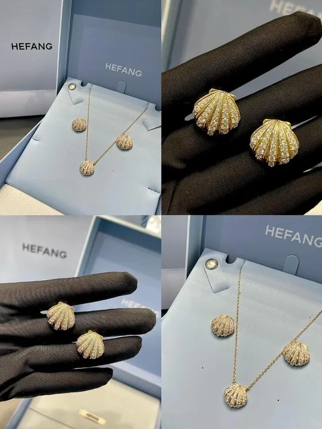 HEFANG Shell-Shaped Pavé Stud Earrings 2