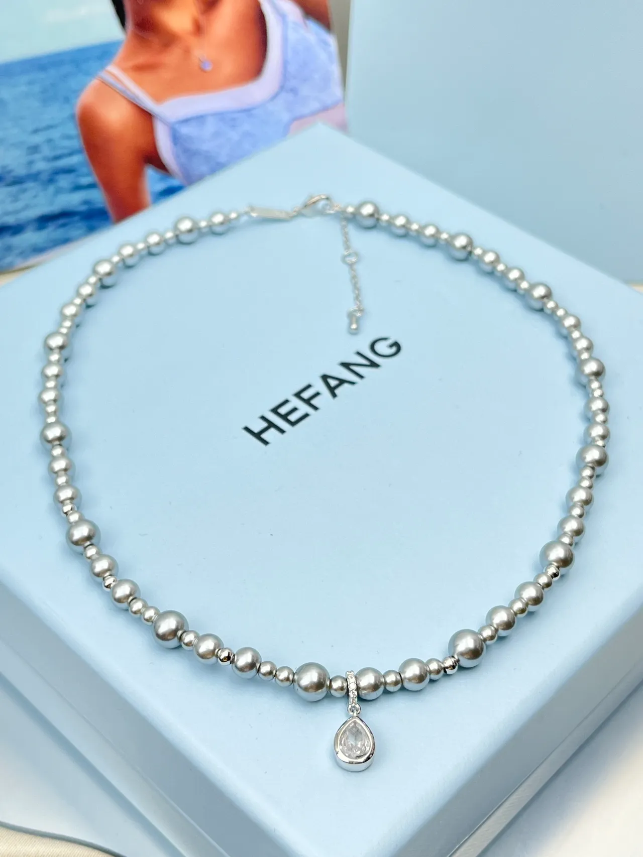 HEFANG Silver Beaded Choker Graduated Sphere Beads Necklace 3