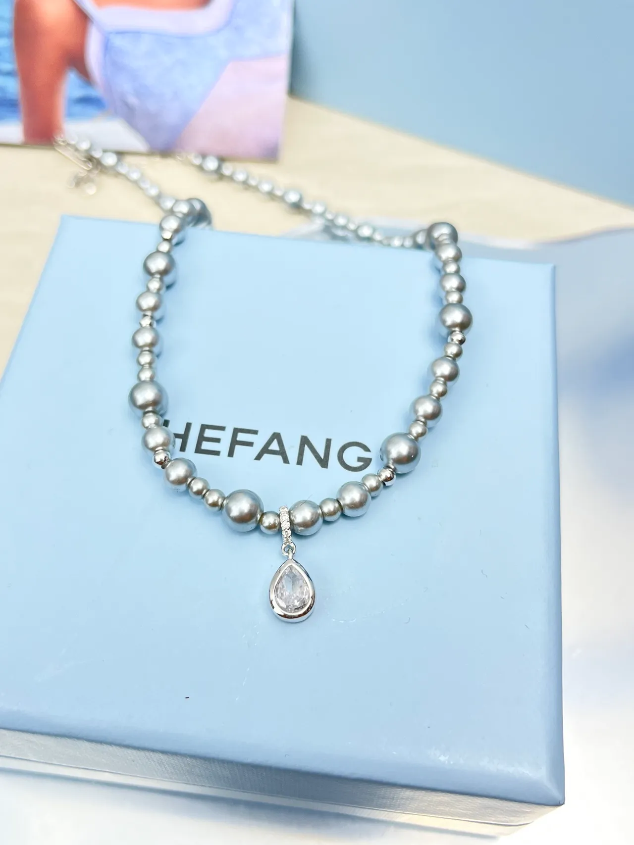 HEFANG Silver Beaded Choker Graduated Sphere Beads Necklace 8